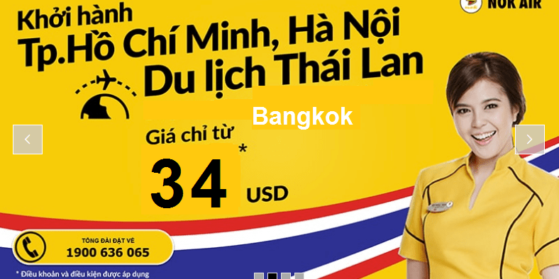 Nok Air ưu đãi vé đi Bangkok từ 34 USD