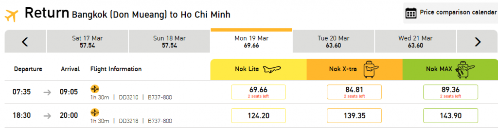 Mẫu đặt vé Bangkok - Hồ Chí Minh giá rẻ