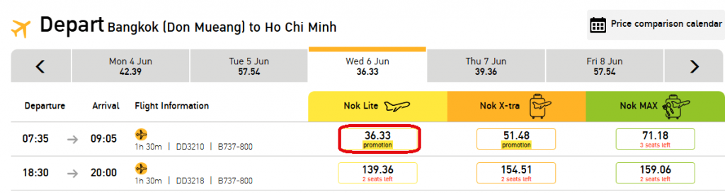 Giá vé hành trình Bangkok - Hồ Chí Minh giá rẻ