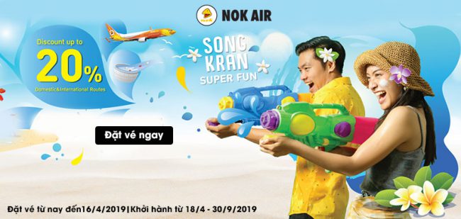 KM-NOK-10-4 Nok Air khuyến mãi giảm 20% giá vé máy bay tham gia Songkran