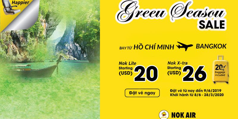 Nok Air khuyến mãi “mùa xanh” vé máy bay chỉ từ 20 USD